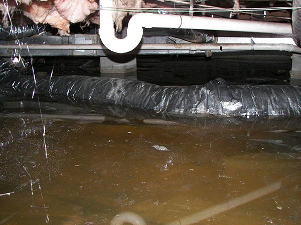 A crawl space that has high flood water